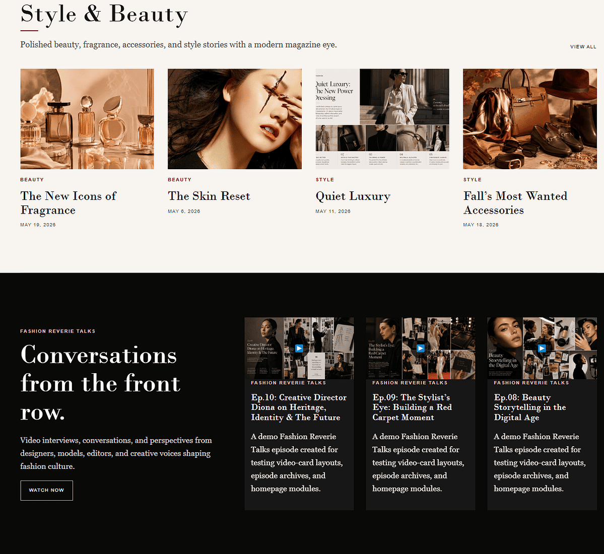 FultonStudio beauty and style photography showcasing fragrance, skincare, and fashion accessories.